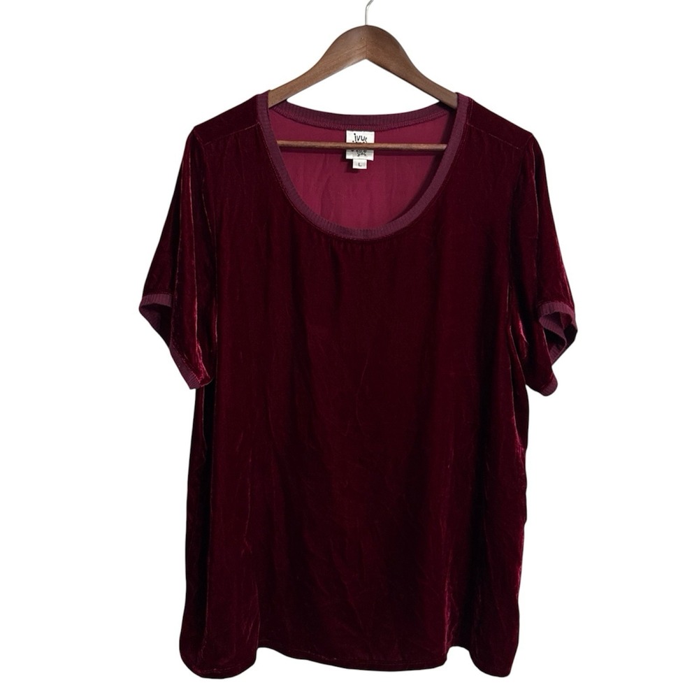 Ivy Jane top women's large wine red stretch velvet silk blend holiday whimsigoth